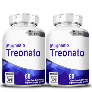 Imagem de 2x Magnésio Treonato, 60 Cápsulas de 500mg, Suplementação Diária, Auxilia no Sono, Reduz Estresse e Dores Musculares