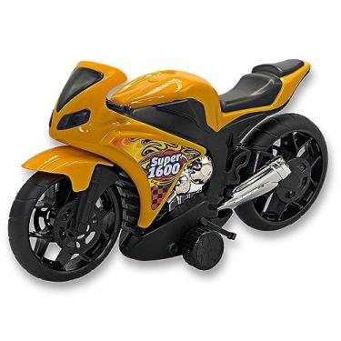 Imagem de Moto Esportiva com Fricção, 36 cm, Amarela e Preta, Brinquedo