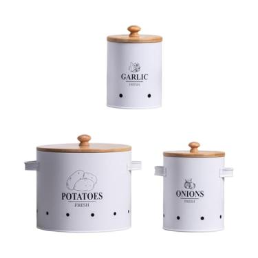 Imagem de ＫＬＫＣＭＳ 3x de armazenamento vegetal de cozinha de 3x recipiente de armazenamento vegetal com barragem de cozinha para ventilação para balcão para balcão, Branco