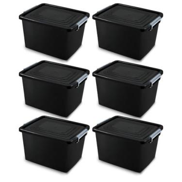 Imagem de Kit 6 Caixas Organizadoras 56 Litros Com Tampa E Trava Preta Baú Robus