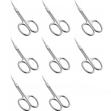 Imagem de 1-8 peças Tesoura de manicure russa para recrescimento de cutículas, corte de unhas com ponta curva, removedor profissional de aço inoxidável, 8 peças