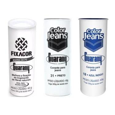 Imagem de Kit 2 Corantes Color Jeans Preto e Azul + 1 Fixacor Guarany