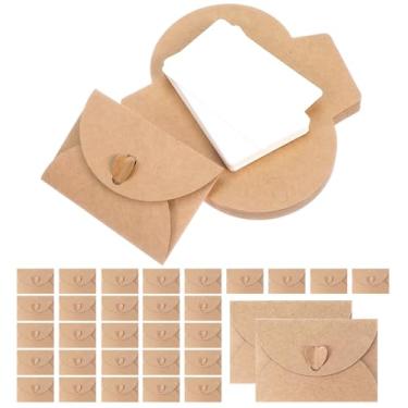 Imagem de Pequenos cartões com envelopes mini - porta-cartões de presente de papel kraft de 10 x 7 cm, envelopes pequenos com fecho de coração para lembrancinhas de festa de casamento, cartões de negócios e