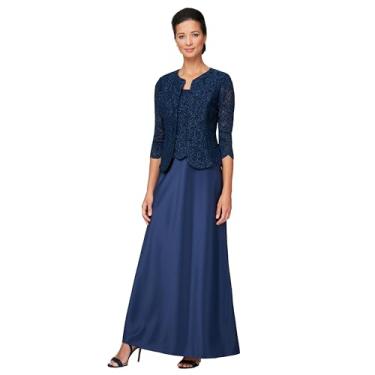 Imagem de Alex Evenings Vestido feminino de duas peças para mãe da noiva com jaqueta de renda (tamanho pequeno e regular), Azul marino, 48