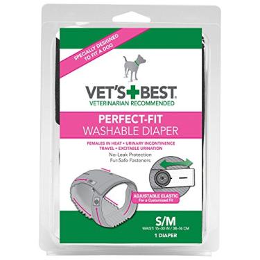 Imagem de Vet's Best Fraldas de cachorro femininas laváveis, pequenas/médias, cintura 38 a 76 cm, preta