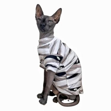 Imagem de Camiseta Sphynx Edição Limitada Gato Elástico Sem Pêlos Roupas para Animais de Estimação Gatinho Gola Redonda Camisas Colete Gatos e Cães Pequenos Vestuário (Mummy, P (1,5-2 kg))