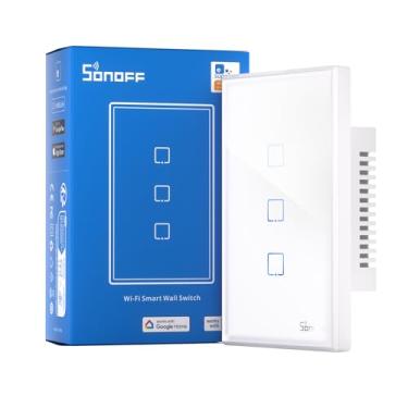 Imagem de Interruptor Inteligente SONOFF, TX T2 Interruptor Touch Inteligente, Painel de Vidro Temperado, Tensão 100-240V, Funciona com Alexa e Google Home (T2 3 Botões)