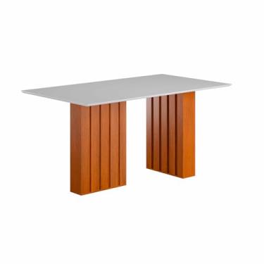 Imagem de Mesa Sala Jantar Santiago 160x90 cm com Tampo de Vidro (Cinamomo/Branco)