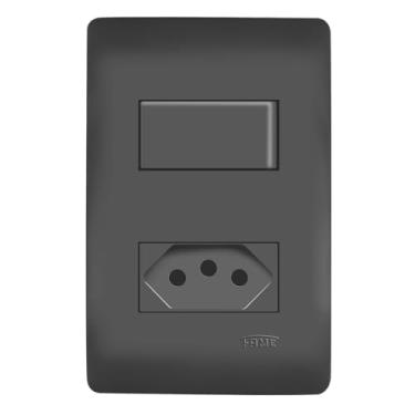 Imagem de CONJUNTO 1 INTERRUPTOR SIMPLES 16A/250V E 1 TOMADA 2P+T 20A/250V HABITAT BLACK – FAME
