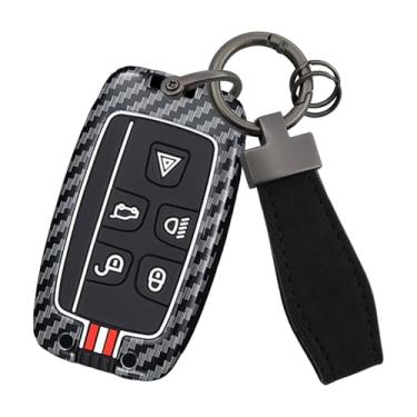 Imagem de HIBEYO Capa de chaveiro de carro adequada para Land Rover LR4 Range Rover Sport Evoque Jaguar XF XJ XJL F-pace Capa de chave de metal e silicone que brilha no escuro - Chaveiro C (linhas vermelhas e