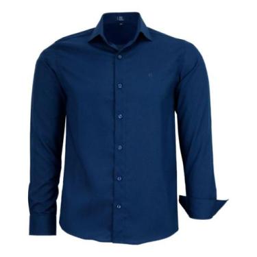 Imagem de Camisa Social Masculina Manga Longa Lbl Não Amassa 3015, Azul, Marinho