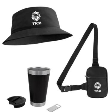 Imagem de Kit Chapéu Bucket + Copo Inox com Tampa + Shoulder Bag (Preto)