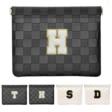 Imagem de HIGH FIT Bolsa de cosméticos de couro para bolsa, bolsa de maquiagem inicial organizador de acessórios cosméticos para batom, Preto, H