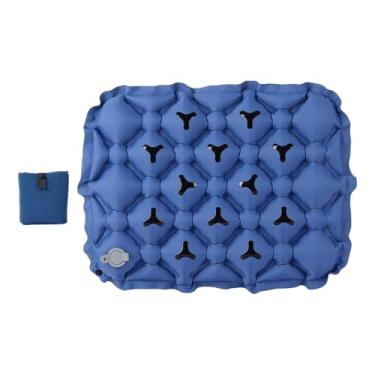 Imagem de UGPLM Almofada de assento inflável para acampamento, almofada de ar para sentar, tapete de suporte confortável e antiderrapante, dobrável para caminhadas ao, Azul