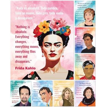 Imagem de Fiupan Pôster do mês da herança hispânica em inglês espanhol, 8 peças, citações motivacionais de celebridades de volta às aulas, celebração de festivais, arte sem moldura para escritório escolar