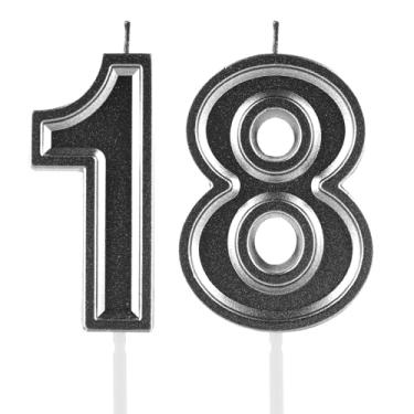 Imagem de Velas de aniversário de 18 anos, numerais pretos 18 decoração de topo de bolo para meninas e meninos, tema de aniversário, festa de casamento, artigos de celebração