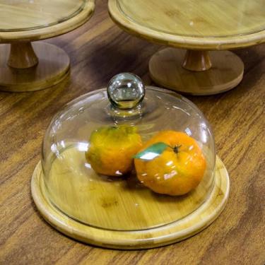 Imagem de PRATO BOLO TAMPA VIDRO BAMBU 18x29x29cm NATURAL