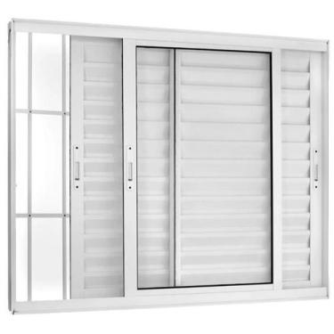 Imagem de Veneziana 3 Folhas Móveis c/Grade - Alumínio Branco - Linha 25 Suprema