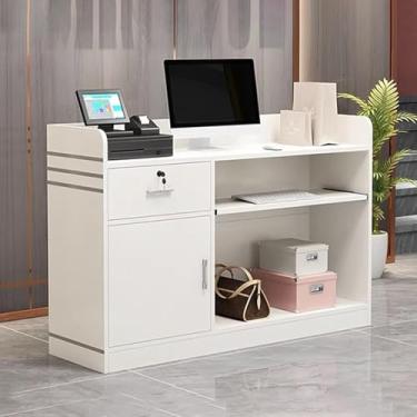 Imagem de Mesa De Recepção Moderna De Madeira Com Balcão E Armazenamento Balcão De Checkout Ideal E Balcão De Boas-vindas Para Lobbies Salões De Beleza Lojas De Var, White, 80cm/31.5in