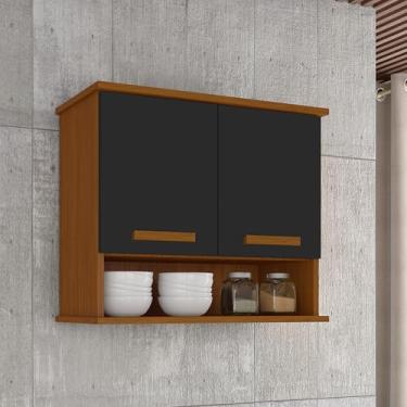 Imagem de Armário Organizador Aéreo de Cozinha com Espaço Interno Mavi (Cedro/Preto)