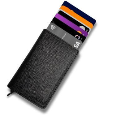 Imagem de Carteira Masculina Feminina Antifurto Cartao Rfid Essencial Couro Pu S