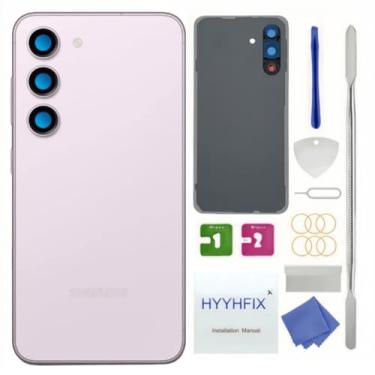 Imagem de HYYHFIX Substituição de vidro traseiro Galaxy S23 para Samsung Galaxy S23 capa traseira à prova d'água e lente de câmera + kit de ferramentas de reparo profissional (lavanda)