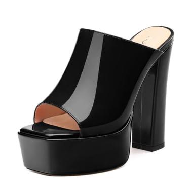 Imagem de ROSERWISH Sandálias femininas de salto alto grosso, salto grosso, bico aberto, salto sem cadarço, para mulheres, sapatos elegantes, Preto, 37