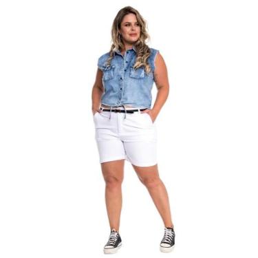 Imagem de Bermuda Feminina Alfaiataria Plus Razon Jeans, 52, Branco
