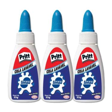 Imagem de Cola branca tenaz Pritt Henkel, lavável atóxica embalagem de 35g, 3 un