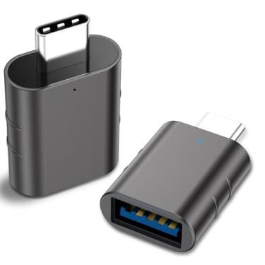 Imagem de Adaptador USB C para USB A, pacote com 2 unidades, conversor macho tipo C para USB 3.0 fêmea, adaptador OTG Thunderbolt 3 compatível com MacBook Pro Air 2024, Microsoft Surface, iPad, notebook