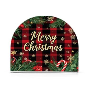 Imagem de Porta-guardanapos xadrez xadrez de búfalo de Natal para mesas porta-guardanapos de coquetel de papel para cozinha e jantar, dispensador de guardanapo de jantar acrílico para restaurante decoração de