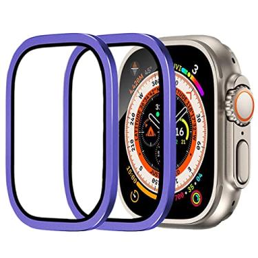 Imagem de Yrzper Película de vidro temperado 9H + liga de titânio compatível com Apple Watch Ultra/Ultra 2 49 mm sensível ao toque leve película de vidro protetora antiarranhões à prova d'água (2roxo)