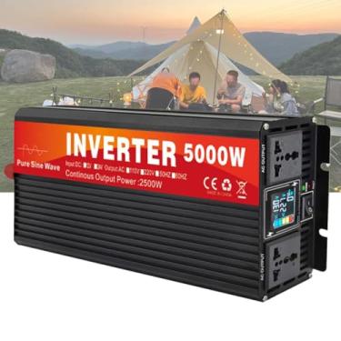 Imagem de 12v to 220v,Inversor de energia de emergência 5000W, 12V, 24V, 48V, 60V, 72V DC para 110V Conversor de energia AC 220V, inversor de onda senoidal pura com 2 tomadas AC para camping
