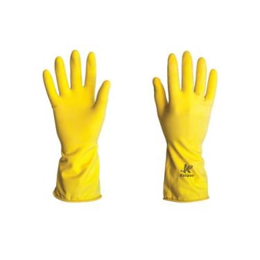 Imagem de Kit 12 Luva Látex Light Amarela Antiderrapante M 8" -Kalipso