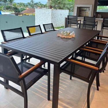 Imagem de Jogo De Mesa Ripada 8 Cadeiras Amélia De Jardim Piscina Jantar NossaKa