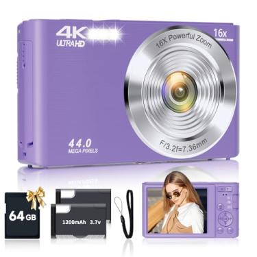 Imagem de SMARTKLIK Câmera Digital Roxa FHD 4K 44MP com Cartão SD de 64 GB, Zoom Digital de 16x, Câmera para Adolescentes e Crianças