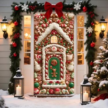 Imagem de BVBOX Capa de porta de Natal 89,9 cm x 179,8 cm, capas de decoração de Natal para porta da frente, faixa decorativa de Natal para sala de aula em casa, decoração de Natal