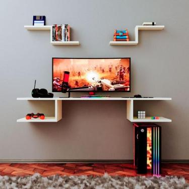 Imagem de Mesa Suspensa Para Computador 3 Nichos Decoração Escrivaninha para not