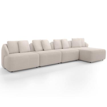 Imagem de Sofá 5 Lugares com Chaise Direito Sala Living 394cm Arlo F04 Bouclê Bege - Lyam Decor