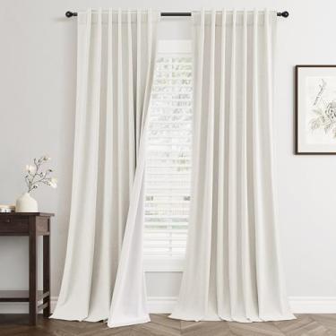 Imagem de Cortinas blecaute de linho bege com 2 painéis de comprimento de 2 painéis para sala de estar, quarto, redução de ruído térmico, 100% preto, cortinas de linho, escurecimento de quarto, cortinas de