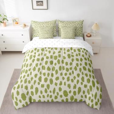 Imagem de jejeloiu Jogo de edredom de bolinhas Queen com arte moderna, geométrico, para crianças, boêmio, 7 peças, ultramacio, branco oliva e respirável, para todas as estações