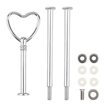 Imagem de Suporte para bolo de metal em formato de coração em 3 níveis Happy Will, suporte para placa de fruta resistente, encaixe para cabos, varão de hardware com Stylus, Prata