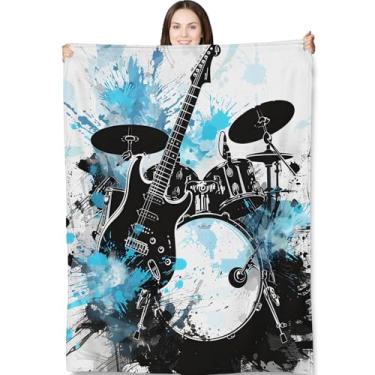 Imagem de Cobertor de banda de rock para adultos e crianças, 127 x 152 cm, cobertores de flanela com tema de guitarra elétrica para quarto, sofá, viagem, decoração de casa, presentes macios e aconchegantes