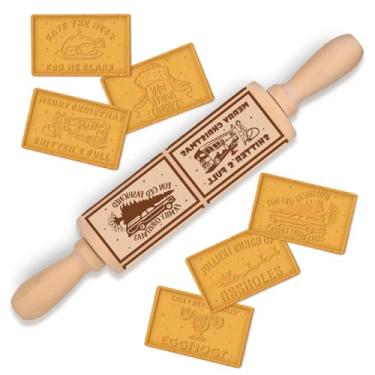 Imagem de Rolo de massa engraçado de Natal em relevo, rolo de massa de madeira para assar biscoitos, torta de confeitaria, família Griswold, Natal, férias, mercadoria, decoração de cozinha, novos presentes de