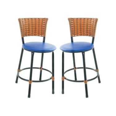 Imagem de Kit 2 banquetas baixa cozinha americana balcão bar - ESPAÇO JUNCO, AZU