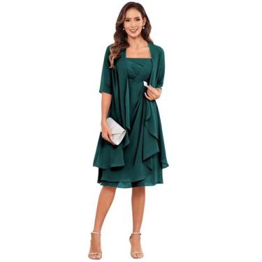 Imagem de Vestido Homiily Chiffon Mother of the Bride Teal tamanho 16 com jaquet
