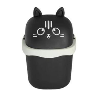 Imagem de Lixeira Pequena 1,5L De Gato Preto E Bege Porta Treco