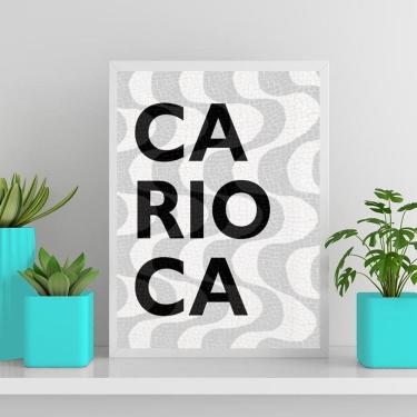 Imagem de Quadro Carioca Calçada Copacabana 24X18Cm - Madeira Branca