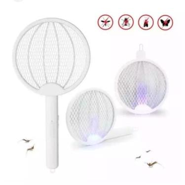 Imagem de Raquete Elétrica Dobrável Mata Mosquito Repelente USB Branco - MXM