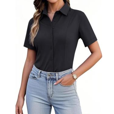Imagem de Camisa de botão siliteelon feminina de manga curta 5GG preta